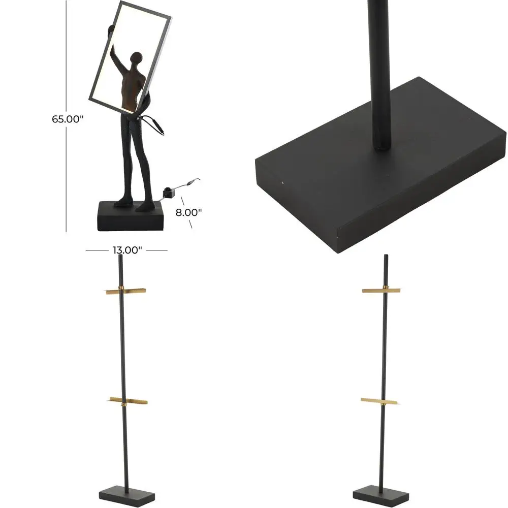 

Elegant Tall Black Coat Rack with 2 Hooks and Gold Trims, 13 x 8 x 65