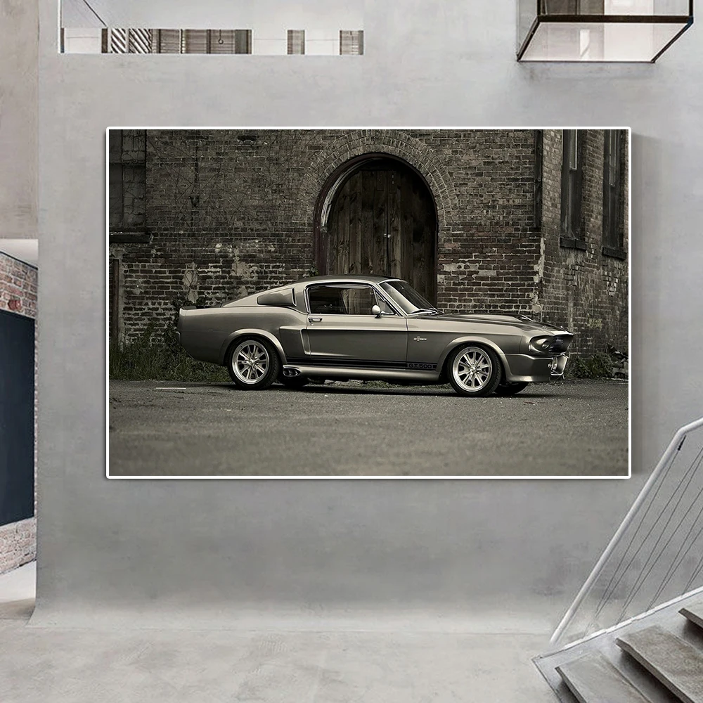 Abstract Retro Racing Mustang Poster And Print Vintage Sports Car Canvas Painting Supercar Club Wall Art Gaming Room Home Decor