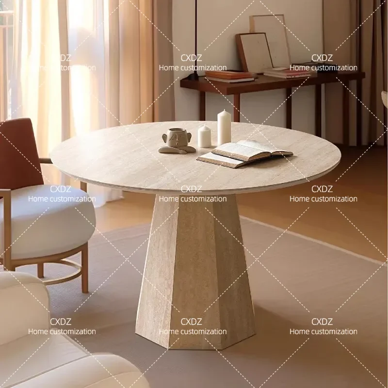 Modern Travertine Stone Slab Dining Table Rectangular Simple Style Small Apartment Household Furniture