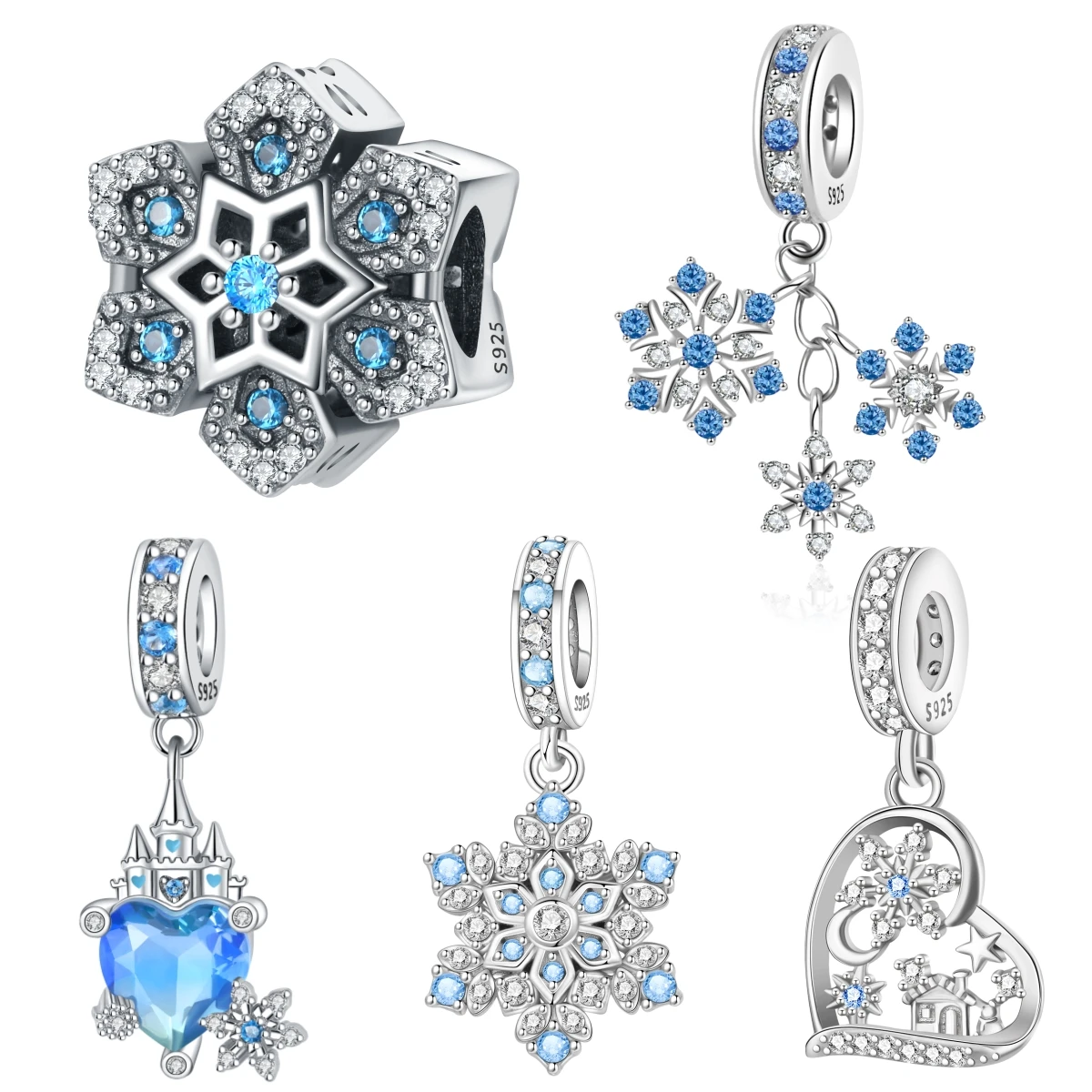 

MISEFF S925 Sterling Silver Charm Elegant Blue Snowflake Bead Pendant For Bracelet DIY Jewelry Making Women Birthday Gift