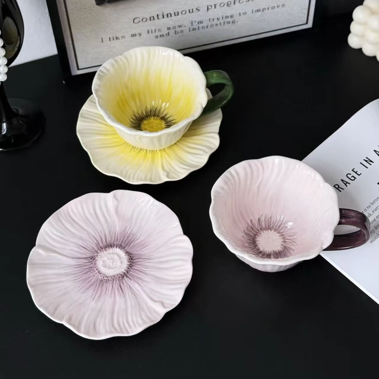 

Creative Ceramic Coffee Mug Saucer Three-dimensional Flower Decoration Cup Delicate Latte Coffee Cup Home Breakfast Oatmeal Mug