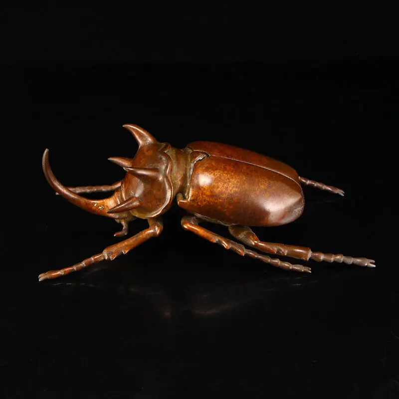 Antique Pure Solid Copper smallHercules beetle Statue Japanese rhinoceros beetle