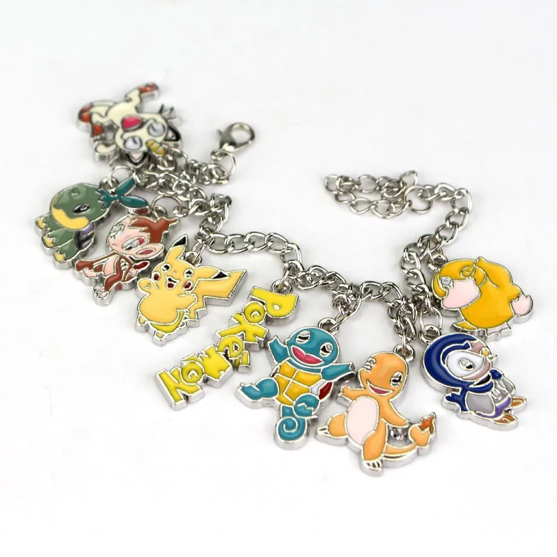 Bransoletka z figurkami Pokemon, Bulbasaur, Squirtle, Charmander, Meowth, metalowa emaliowana bransoletka na rękę, akcesoria do samodzielnego tworzenia biżuterii.