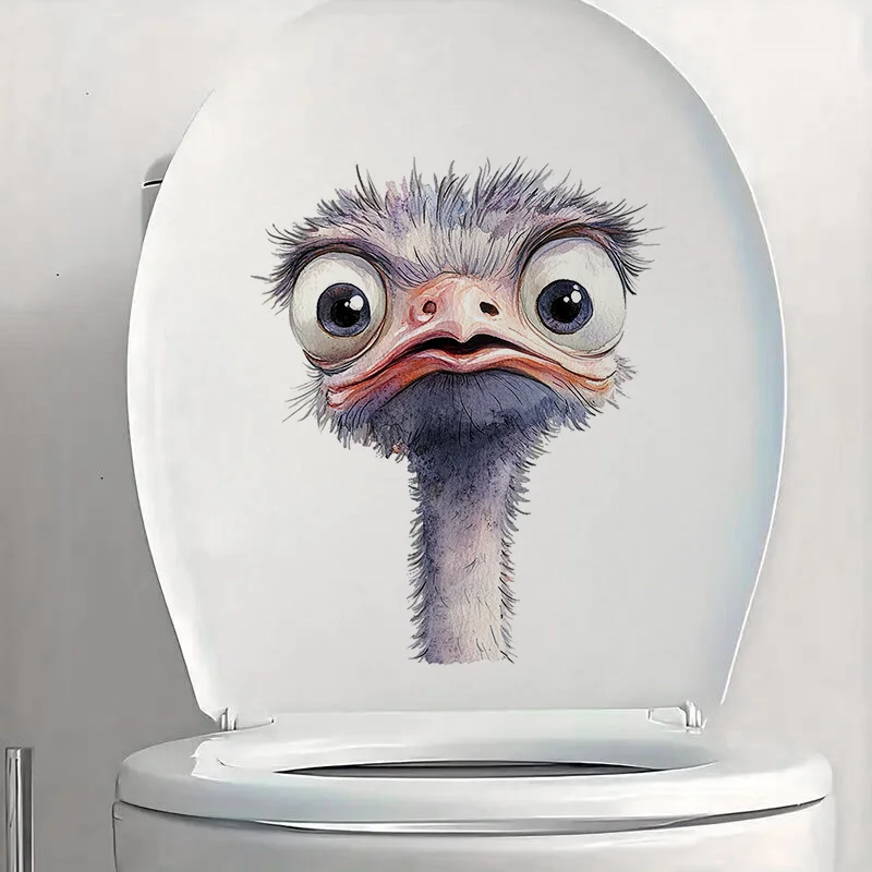 T2320# Funny Ostrich Animal Toilet Sticker, Durable Material, Perfect for Home Wall Decor, Aesthetic Room Decoration