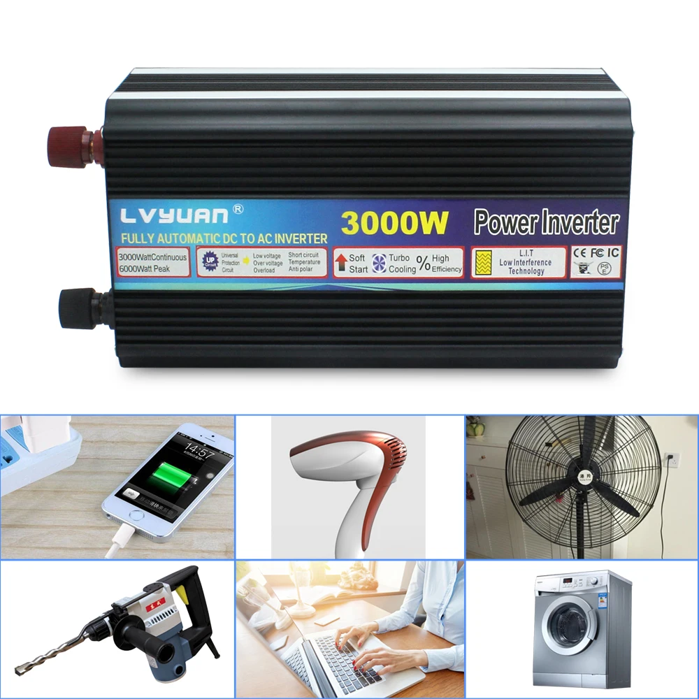 Modified Sine Wave Inverter Charger 3000W/6000W 24V DC to 240V AC Power Inverter Drill Converter USB Trip Camping