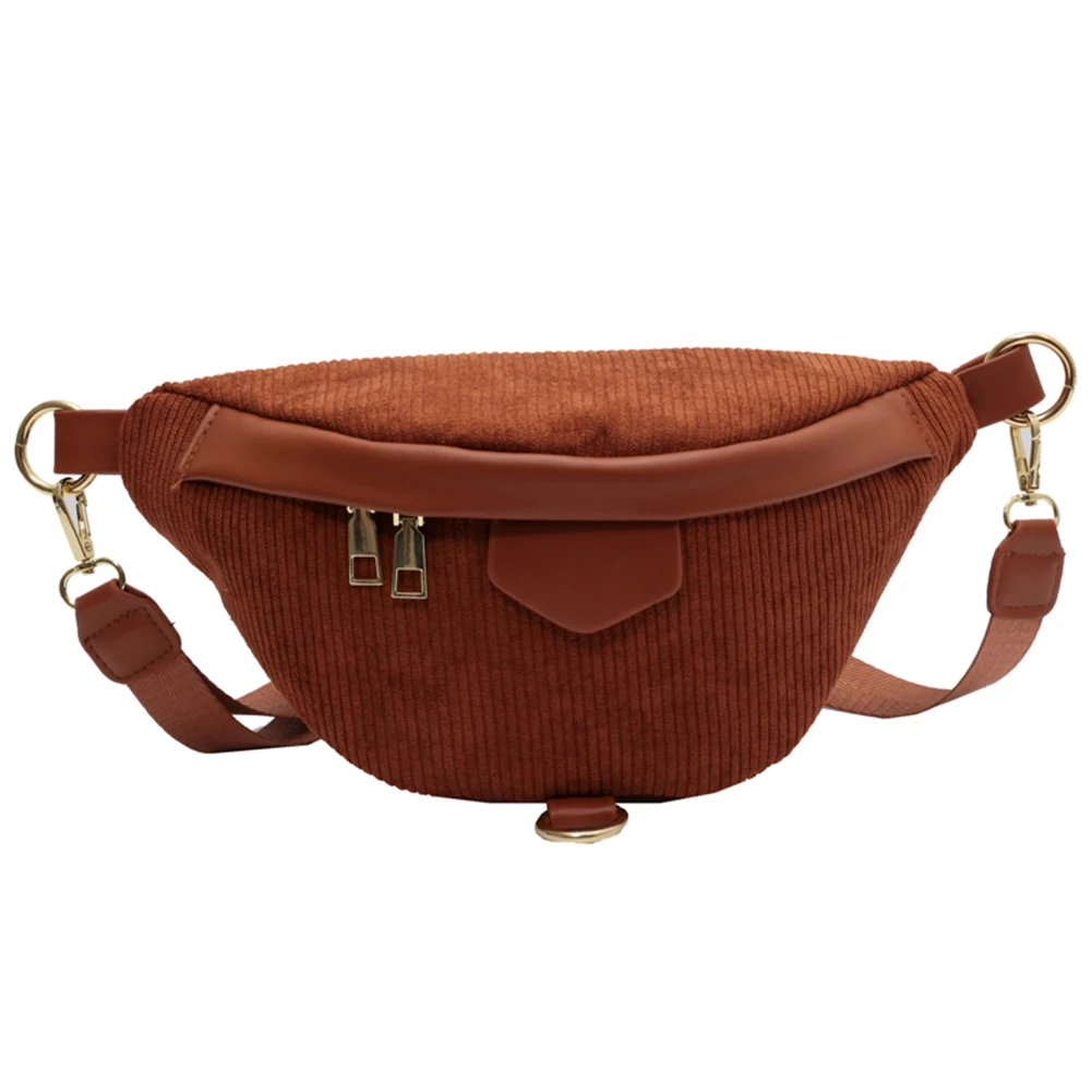 

Fashion Mens Waist Pack Solid Color Retro Sling Hip Bum Bag Zipper Shoulder Bag Corduroy Pu for Travel Work for Street Shopping