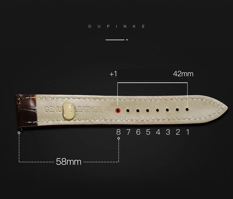 OUPINKE Genuine Original Leather Strap Waterproof Breathable Comfort Business Casual Fashion General Men's Wristwatch Band 20mm