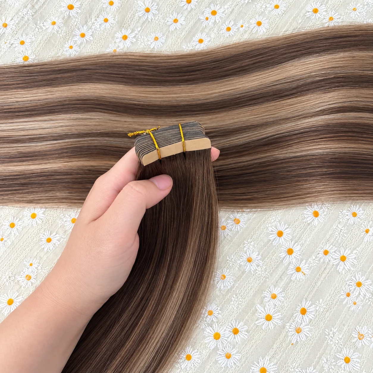 T4 27 P4 Brown Highlight Blonde Color Remy Human Hair Tape In Extensions Straight 21 Pcs/Pack Seamless Skin Weft PU Tape Hair For Women