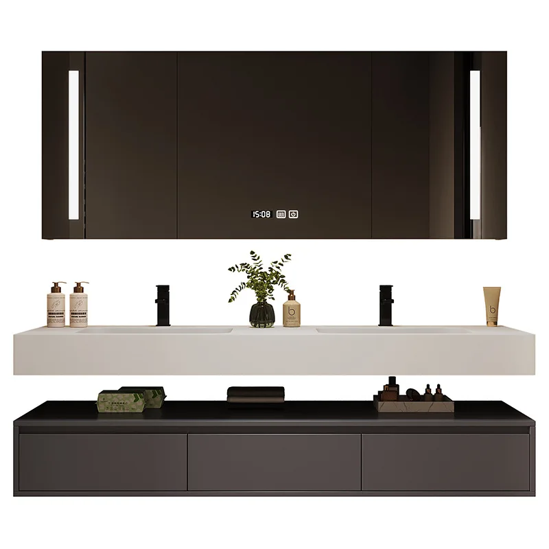 Light Luxury Modern Custom Bathroom Smart Cabinet Furniture Bathroom Vanities With Double Sinks And Smart LED Mirror