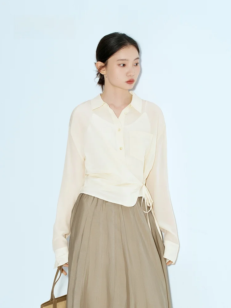 

Indicia Silk Long Sleeve Shirt Design Sense Silk Women's Casual Style Straight Cut Summer New F2B5CS154C