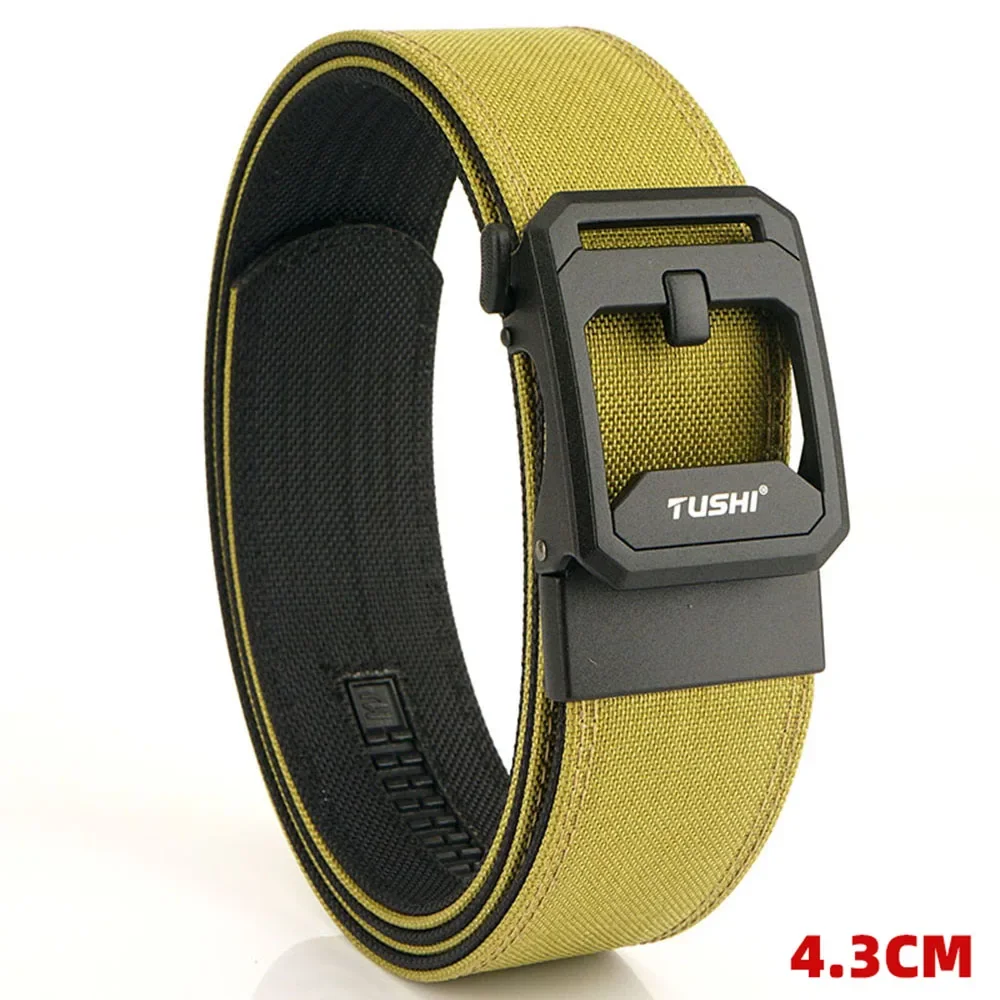 TUSHI Brand 4.3CM Wide Double-layer Reinforced Automatic Buckle Shooting Training Quick Hanging Pistol Mens Belt Nylon Outdoor
