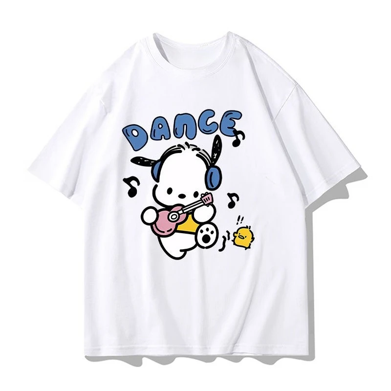 เสื้อยืดลายการ์ตูนโปชาโกะใหม่จากมินิโซ เสื้อยืดผ้าฝ้ายสำหรับผู้หญิงและผู้ชาย สไตล์ซานริโอ้ ใส่สบายๆ ทรงหลวม แขนสั้น สไตล์ Y2K