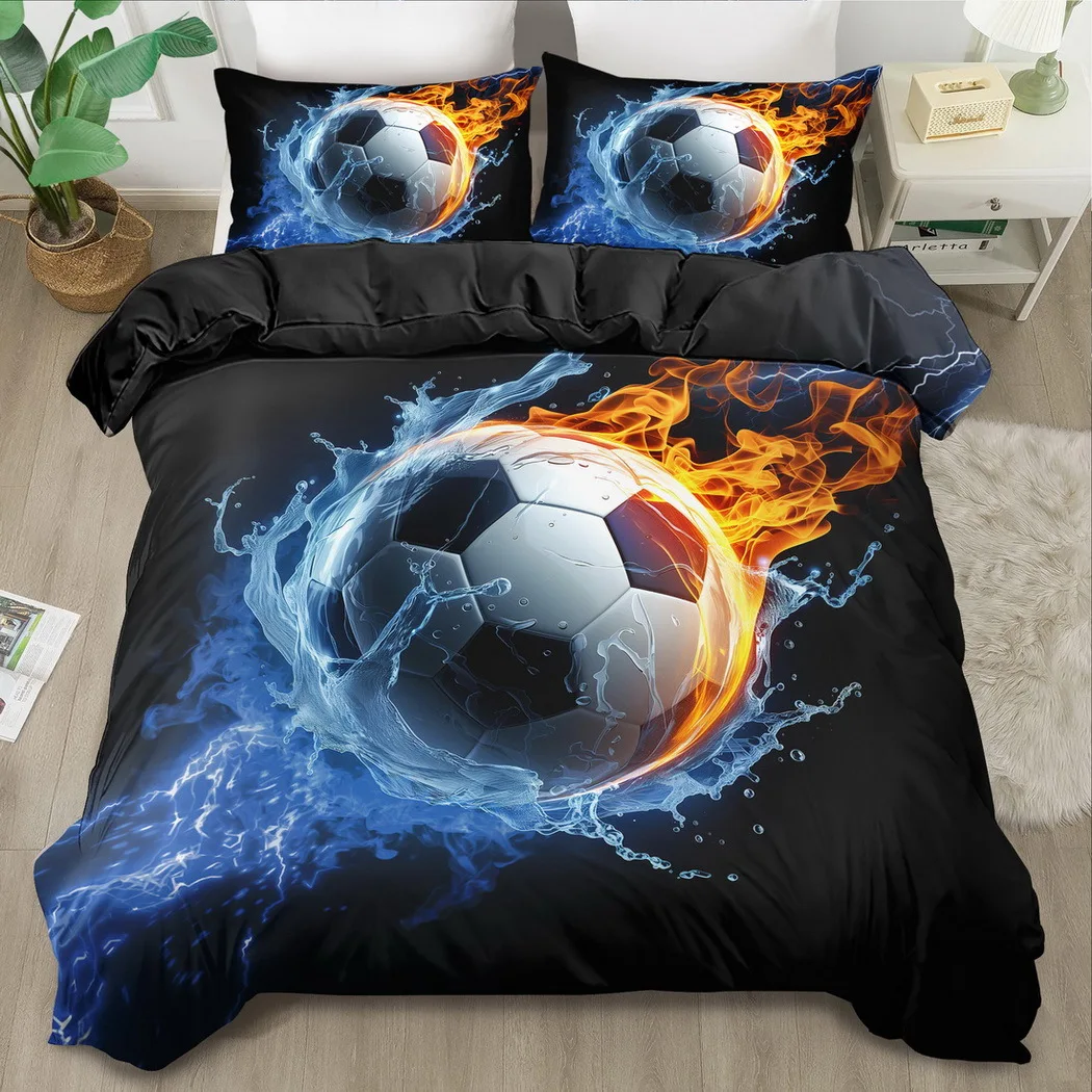 

2/3pcs Sports Theme Duvet Cover Set - Soft Breathable Soccer Ball Print Bedding Set 100% Polyester, Machine Washable, All-Season