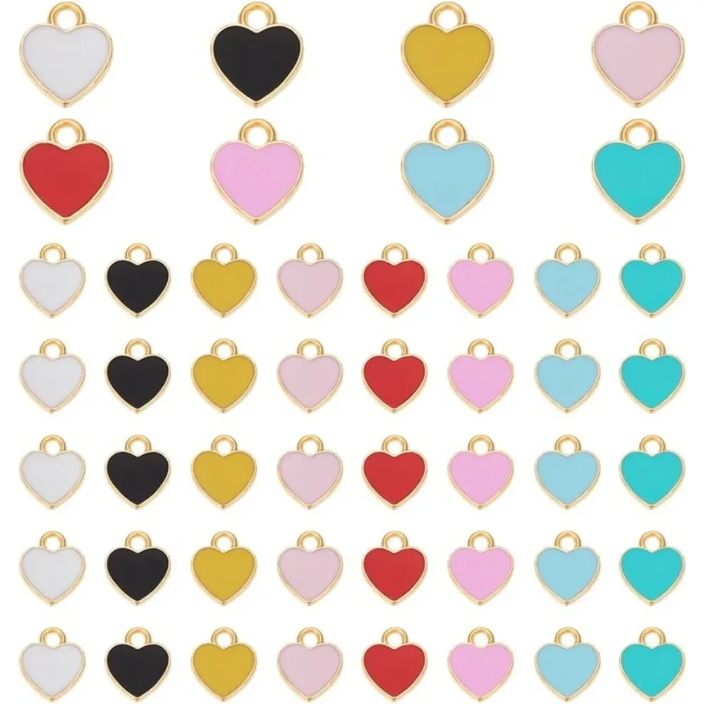 

48 шт., подвески в форме сердца, 8 цветов, эмалированные подвески в форме сердца любви, маленький милый кулон на день Святого Валентина для брелоков, комплект для изготовления сережек