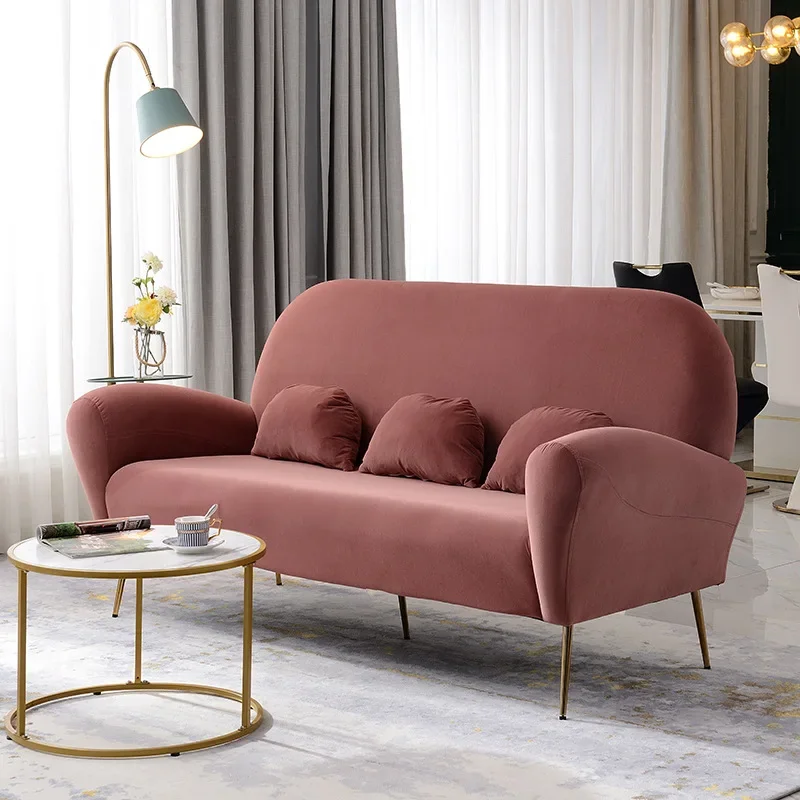 Nordic light luxury flannel double sofa post-modern simple living room bedroom small apartment clothing store three-person small