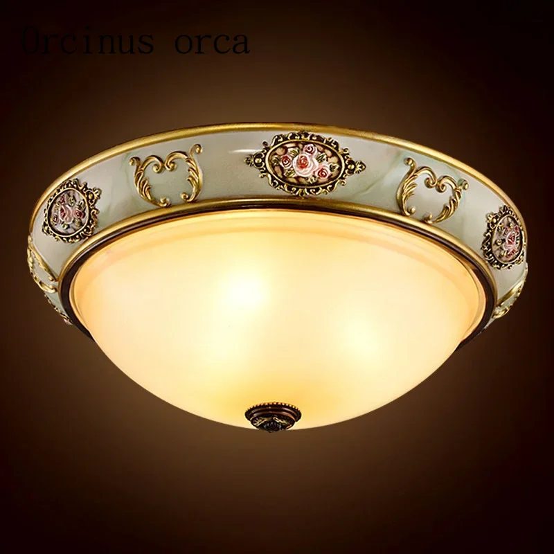 

European luxury glass ceiling lamps bedroom dining room aisle American retro resin engraving ceiling lamp free shipping