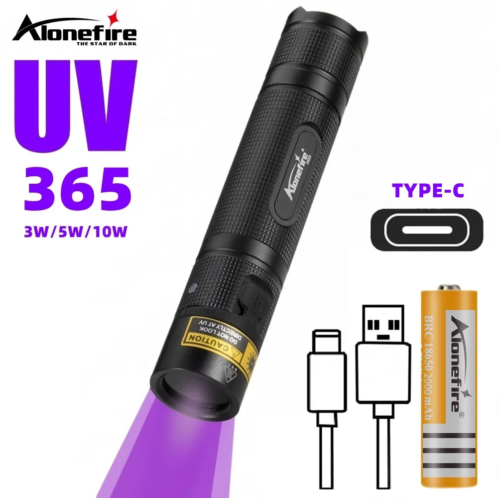 SV005 10W 365nm UV Flashlight USB Rechargeable Ultraviolet Invisible USB Torch Pet Urine Stains Ore Scorpion Detection Lamp