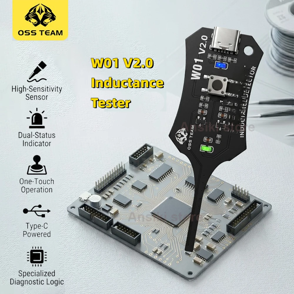OSS W01 V2.0 Type-C Inductance Tester Motherboard Coil Tester for Mobile Phone Component Fault Detection and Diagnosis Repair