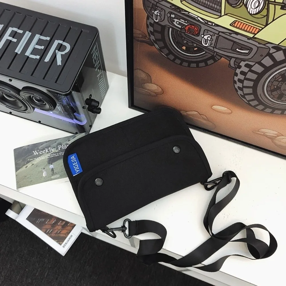 

Multiple Pockets Square Message Bag Korean Style Solid Color Nylon Crossbody Bag With Pendant Large Capacity Men Shoulder Bag