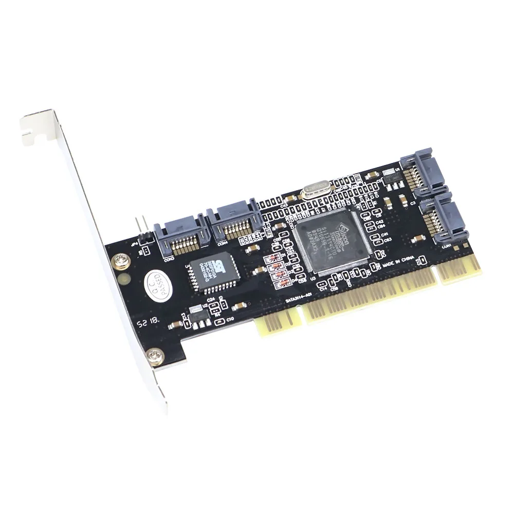 PCI 4-Port SATA RAID Controller Card Sil3114 Chipset Internal Serial ATA HDD Expansion Board with SATA Cables Desktop PC Storage