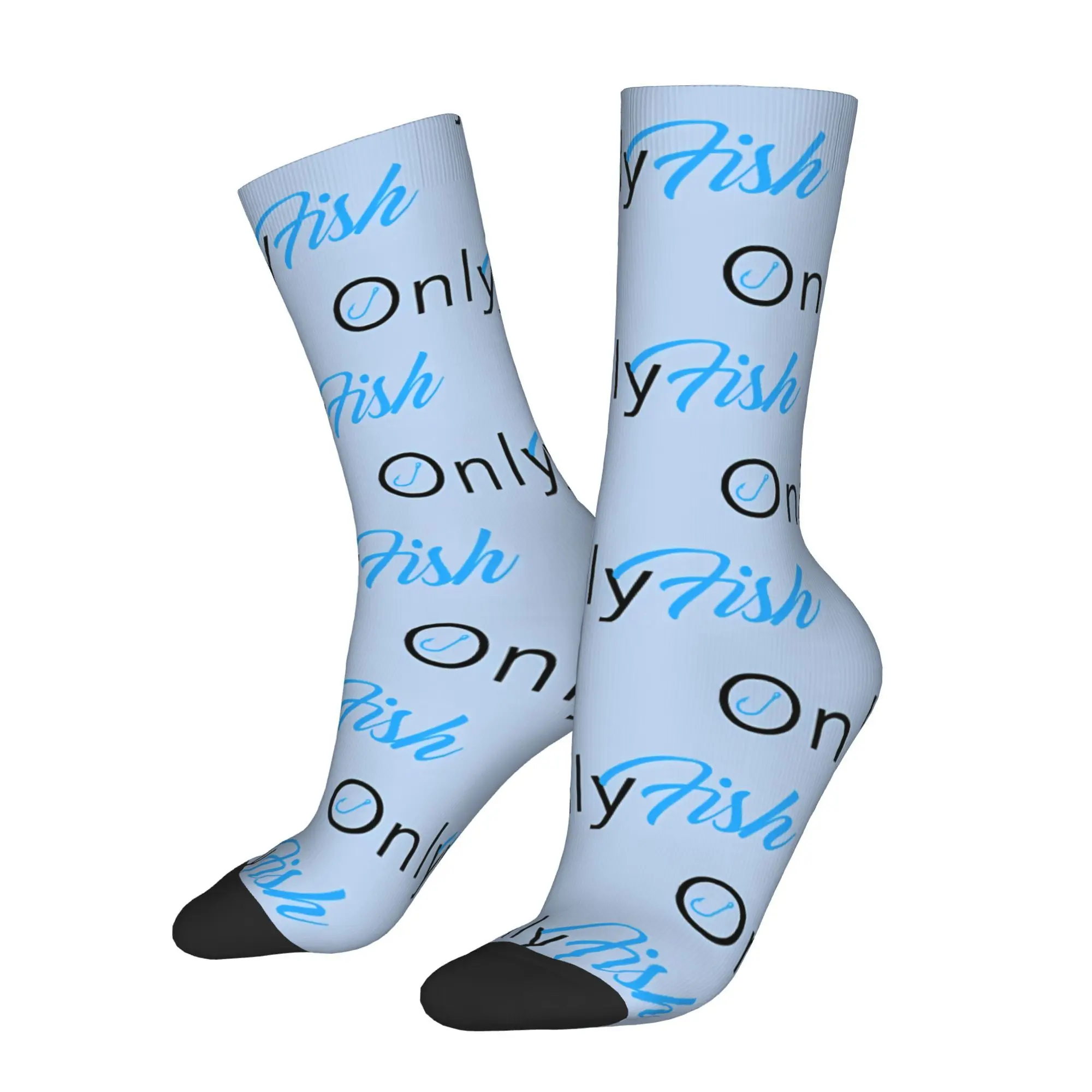 

Happy Men's Socks Only Fish Blue Vintage Harajuku Casual Crew Sock Gift Pattern Printed