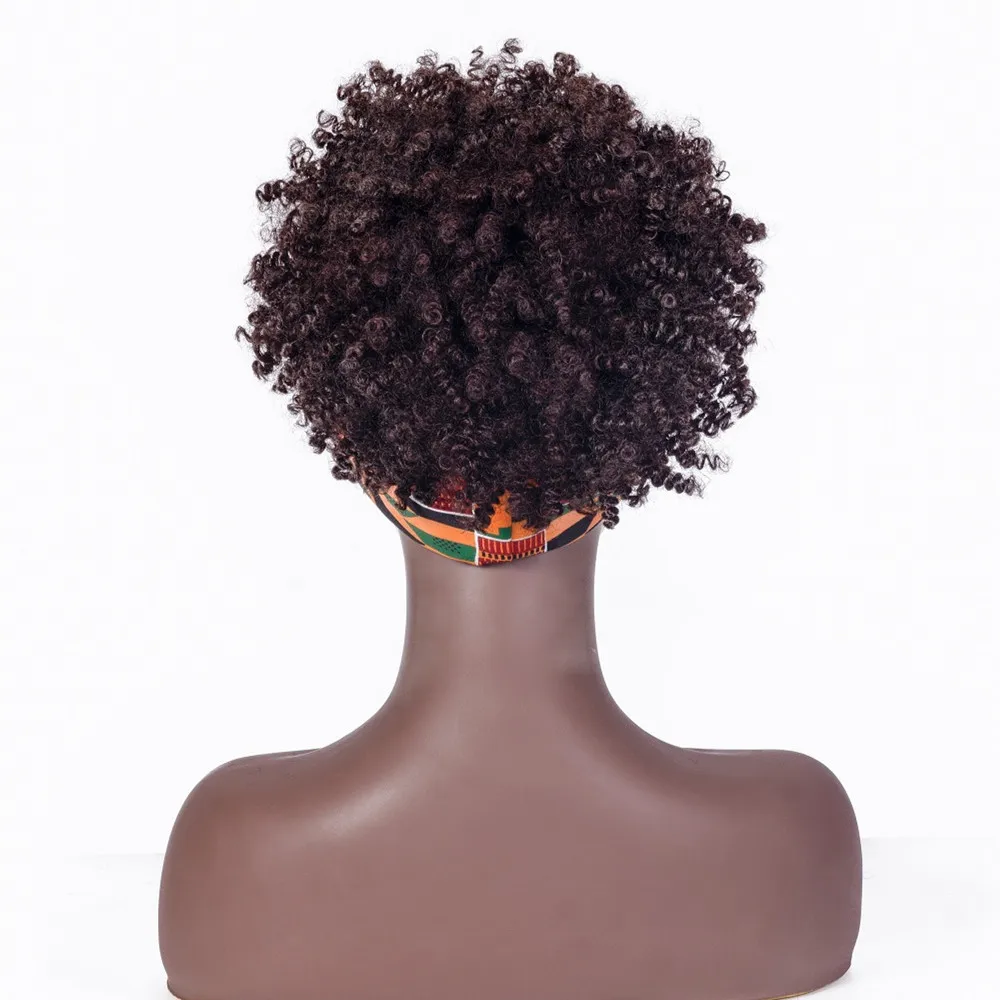 Perucas curtas e encaracoladas para mulheres negras, sintéticas com cachecol, cabelo afro natural encaracolado, uso diário, cosplay de festa