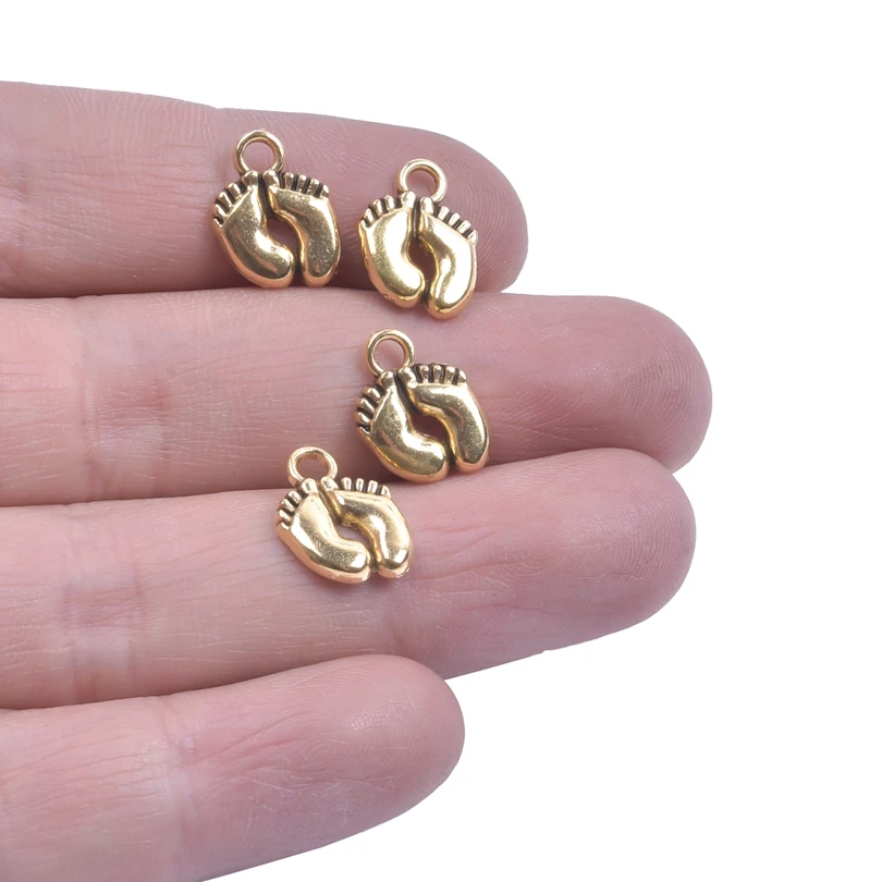 100pcs/Lot Golden Baby Foot Charm Pendants For Jewelry Making DIY Supplies Footprint Handmade Pendant Charm Wholesale Bulk Alloy