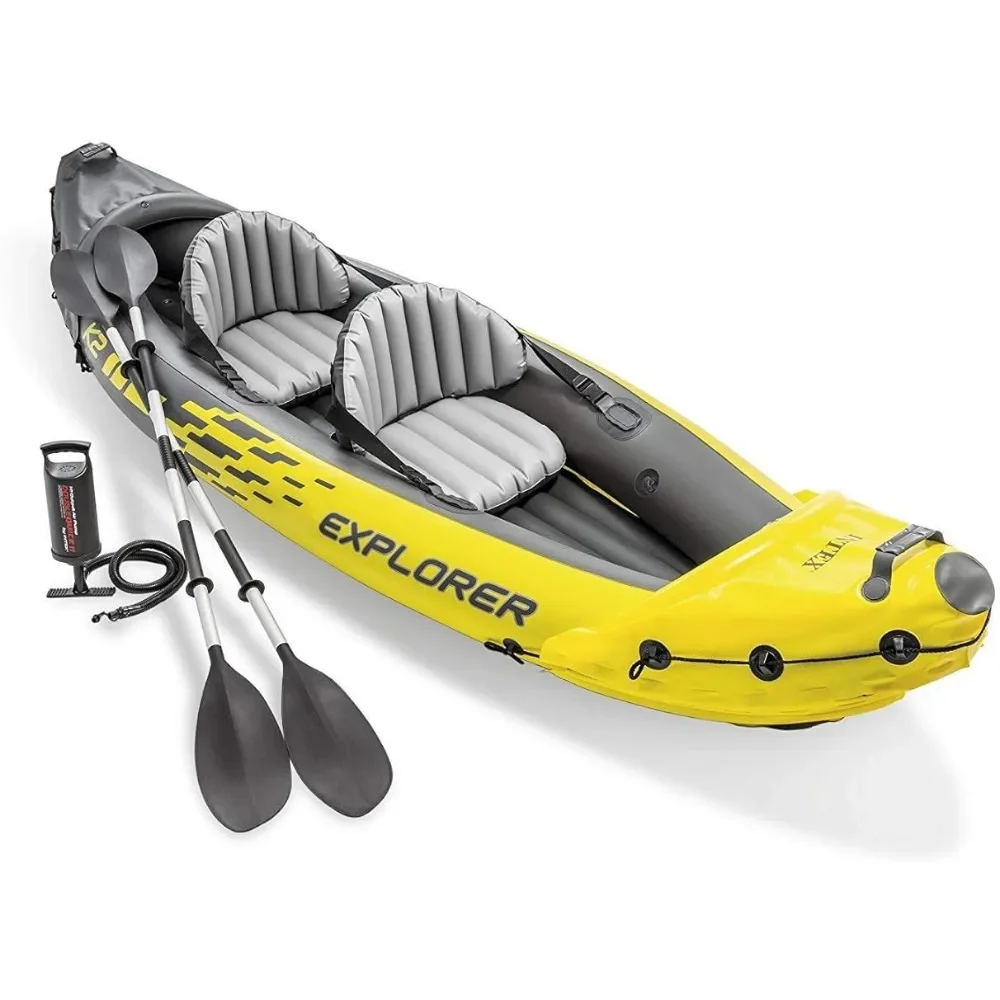 68307EP Explorer K2 Inflatable Kayak Set: Includes Deluxe 86in Aluminum Oars and High-Output Pump – SuperStron