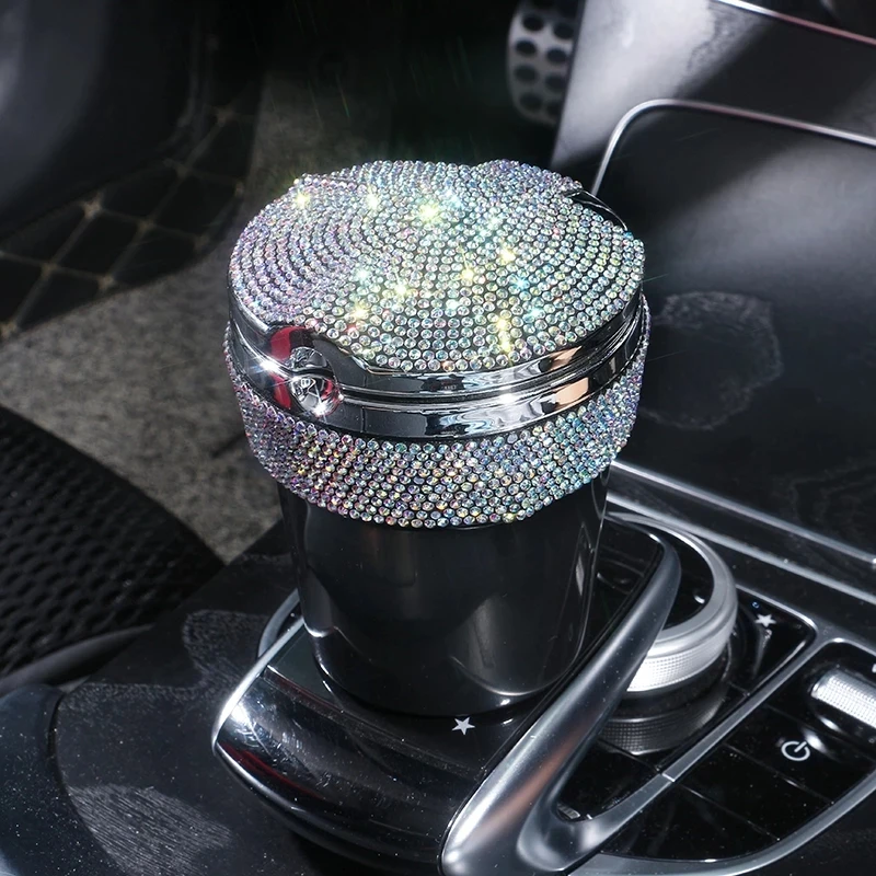 Car Ashtray With LED Light Diamond Cigar Cigarette Ash Tray Smoke Cup Holder Storage Cup Car Accessories Interior for Women