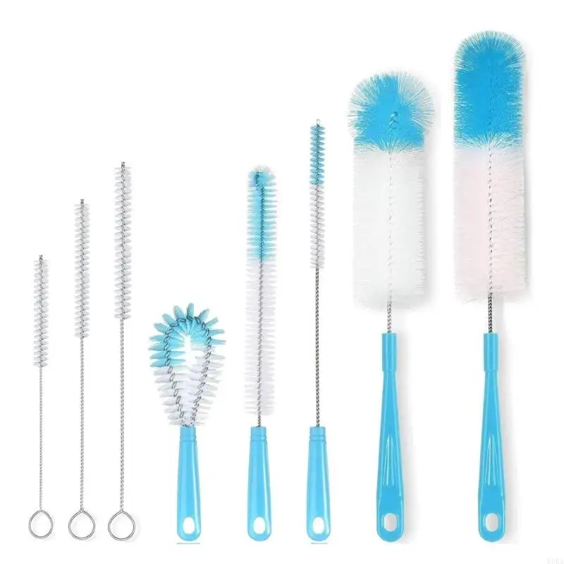   8pc Plastic Scouring Brushes Set Hanging Holes For Easy Storage Kitchen Bathroom Use
