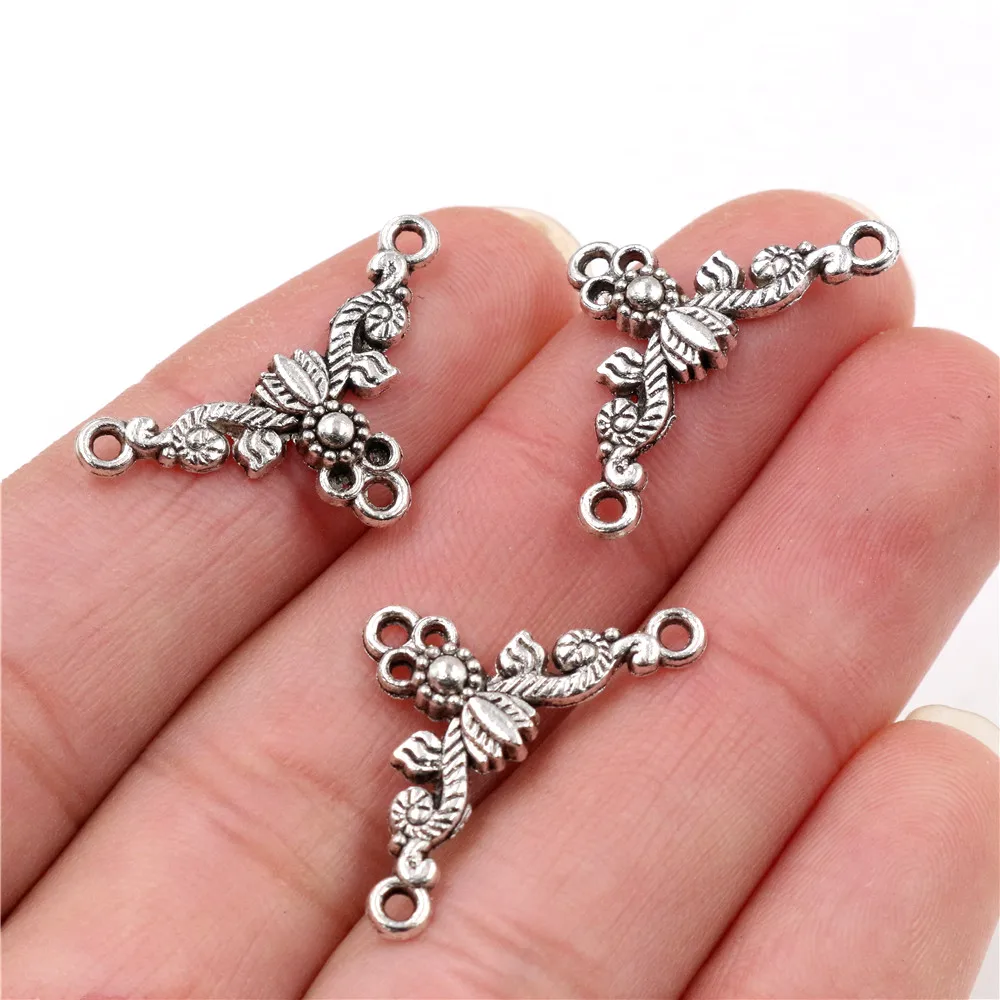26x15mm 30pcs Antique Silver Plated and Bronze Plated Flower Style Connector Handmade Charms Pendant:DIY for bracelet necklace-