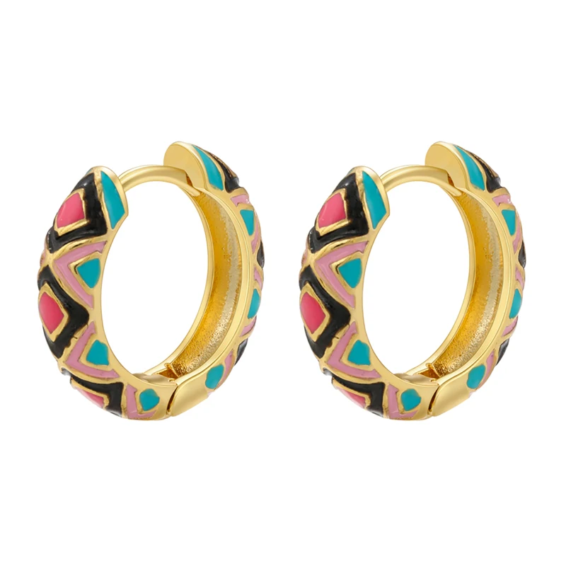 ZHUKOU Enamel Geometric hoop Earrings Fashion gold color triangle Women Round small hoop Earring Jewelry Wholesale VE674
