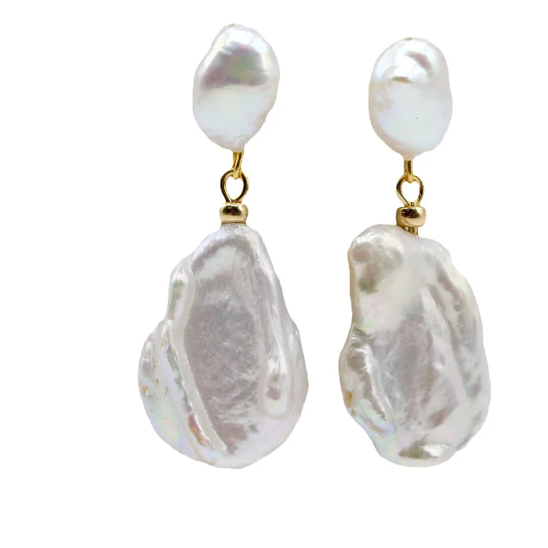 Genuine Baroque Women\'s Earrings Drop Shape White Natural Freshwater Pearl Pendant Handmade Fashion Jewelry Free Shipping