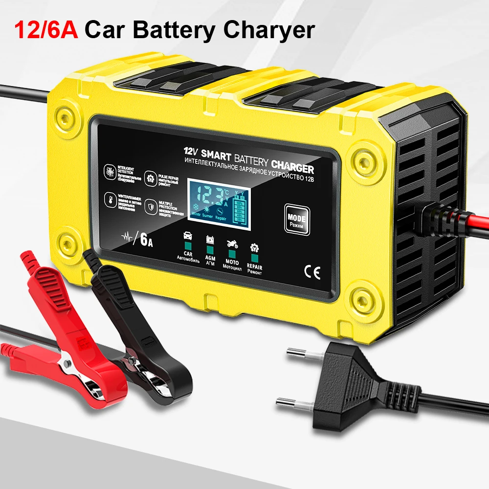 

Car Motorcycle SUV Battery Charging Multifunctional 12V 6A Intelligent Pulse Repair Maintenance Lead-Acid Smart Battery Charger