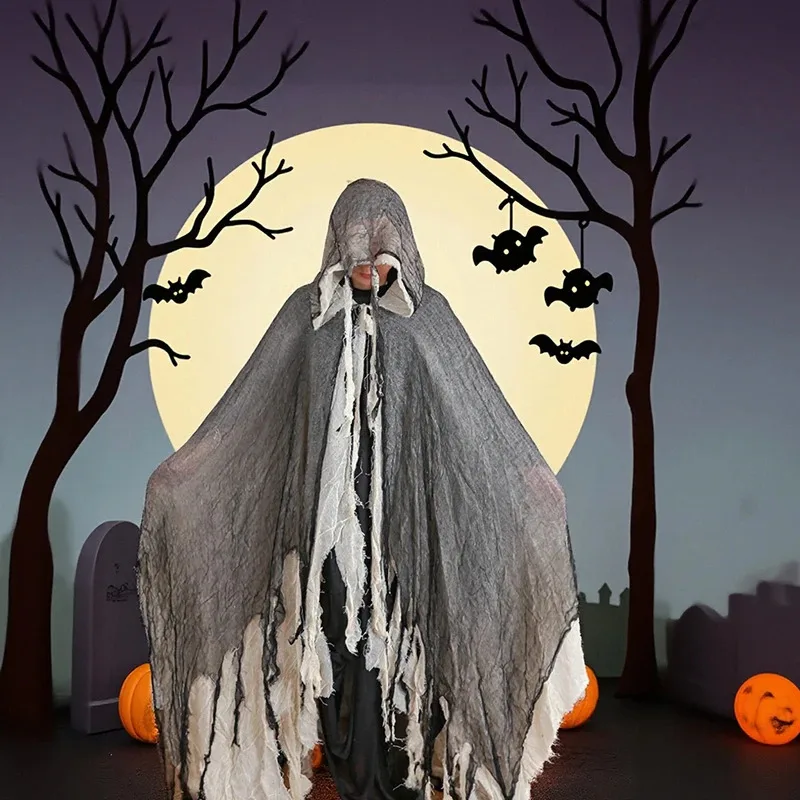 

COSda@Halloween Grim Reaper Witch Cloak Spooky Horror Cosplay Costume Adult Hooded Clothes Haunted House Scary Game Props Costum