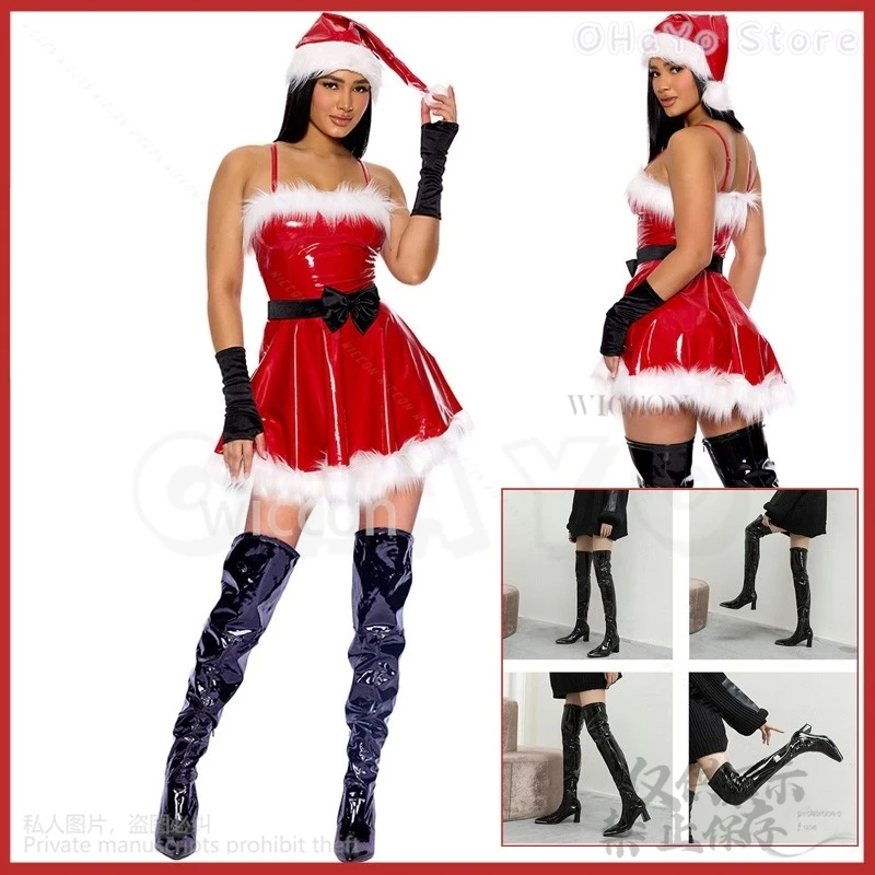 2024 Anime Cosplay Sexy Christmas Costume Gothic PU Plush Dress Lolita New Year Role Play Shoes Cos For Girls Woman Customized