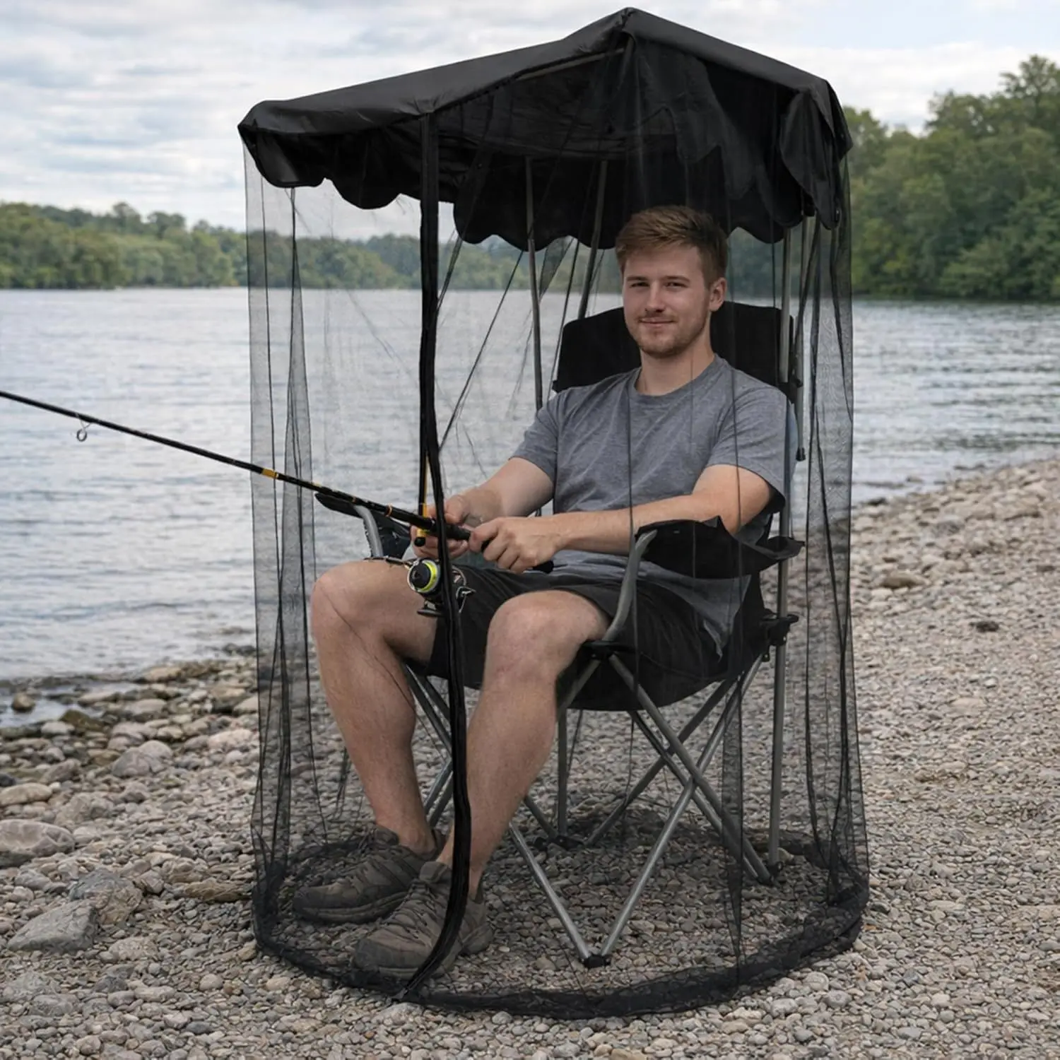 1pc Mosquito Net Cover for Canopy Chairs, Zippered Bug Barrier Mesh Tent with Roof, Outdoor Camping Fishing Patio Accessory