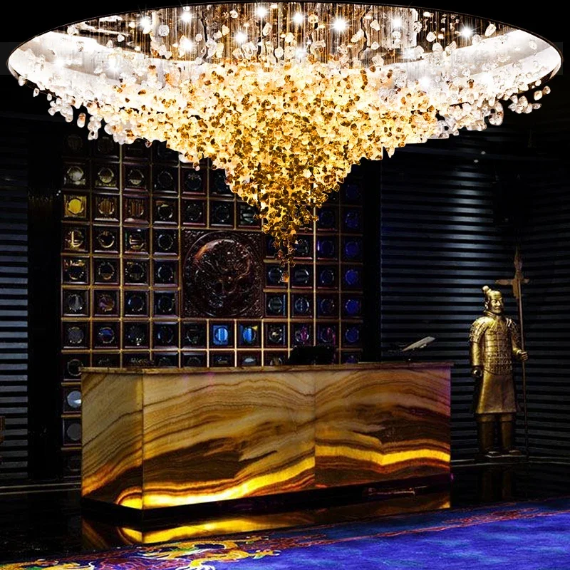

Large Stone Luxurious Crystal Ceiling Chandelier LED Personality Living Room Villa Hotel Hall Bar Salon Atmosphere Hanging Light