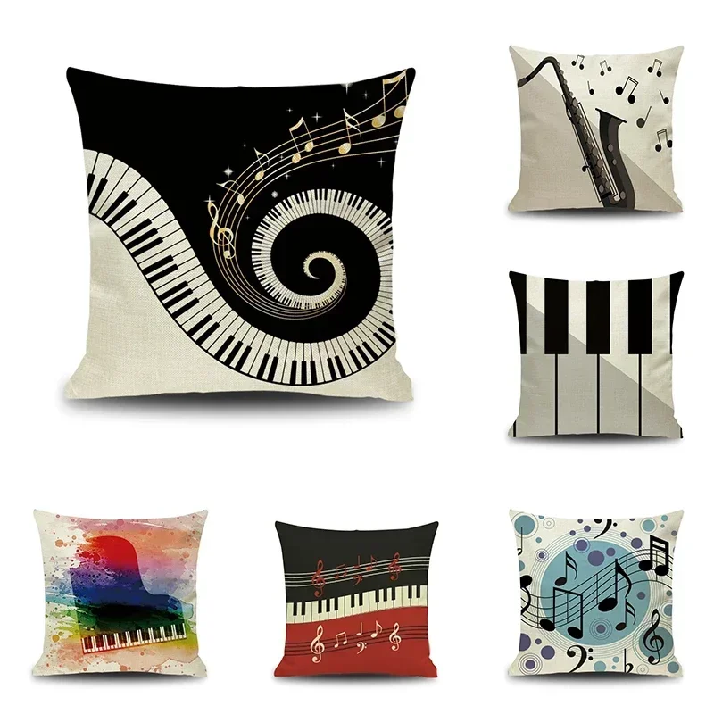 45X45CM Piano Key Wonderful Notes Decorative Pillowcase Car Sofa Art Piece Office Seat Cushion Cover Home Decoration