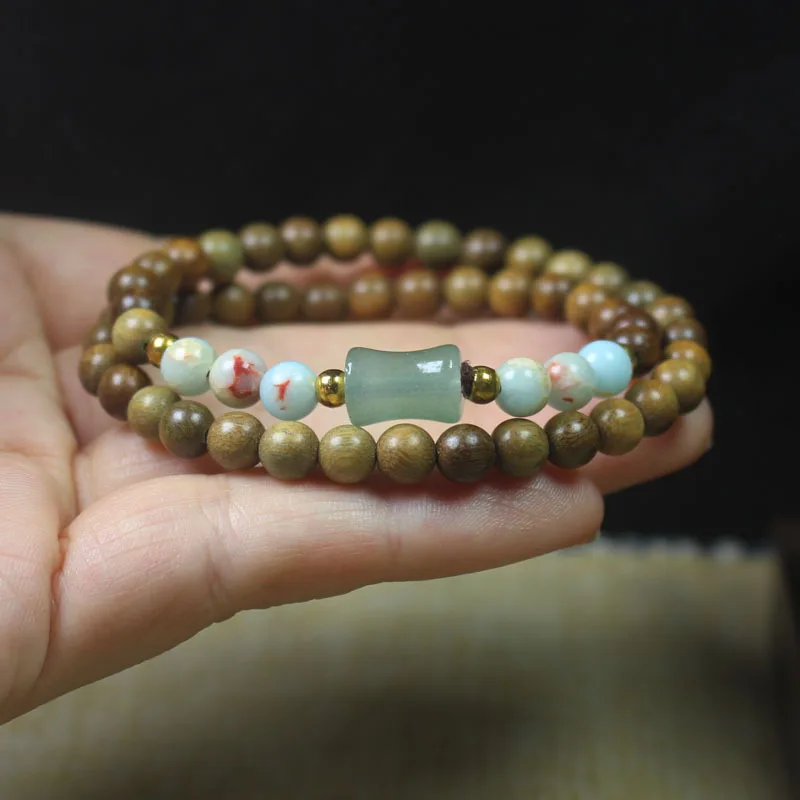 Guajacwood 6mm Double Ring Bracelet Green Bamboo Beads Women's Crafts Ornament Beads Bracelet Gift