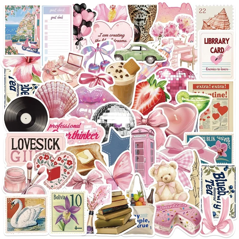 10/30/50PCS Cute Pink Life PVC Sticky Sticker Aesthetic DIY Colored Decoration Scrapbooking School Supplies