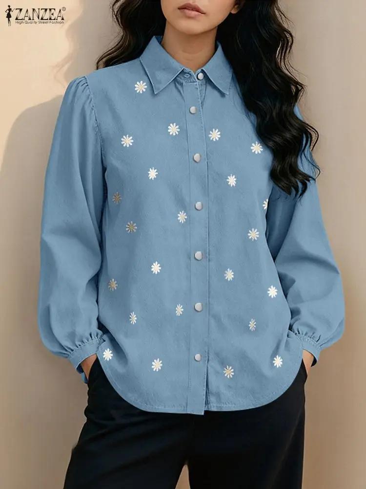 ZANZEA-camisas de moda de otoño para mujer, blusa con estampado Floral de manga larga, Tops informales con botones, camisa de trabajo elegante de primavera de gran tamaño 2026