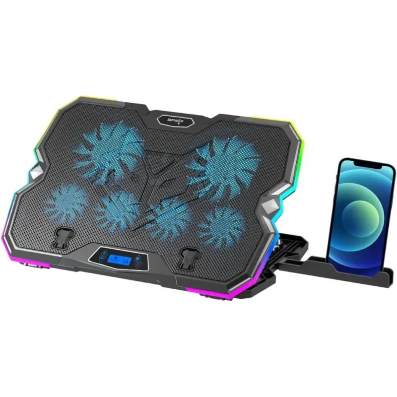 وسادة الكمبيوتر المحمول RGB باللون الأسود - 60 ° قاعدة دوارة، ارتفاع قابل للتعديل وأضواء RGB - تناسب أجهزة الكمبيوتر المحمولة مقاس 12 بوصة - 17 بوصة - مريحة ومضادة للانزلاق والألعاب #1