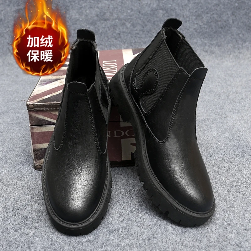 

Autumn Winter Men Thick Soled Business Casual Mid Top Boots Simple Fashionable Comfortable High-end Warm Boots Large Sizes
