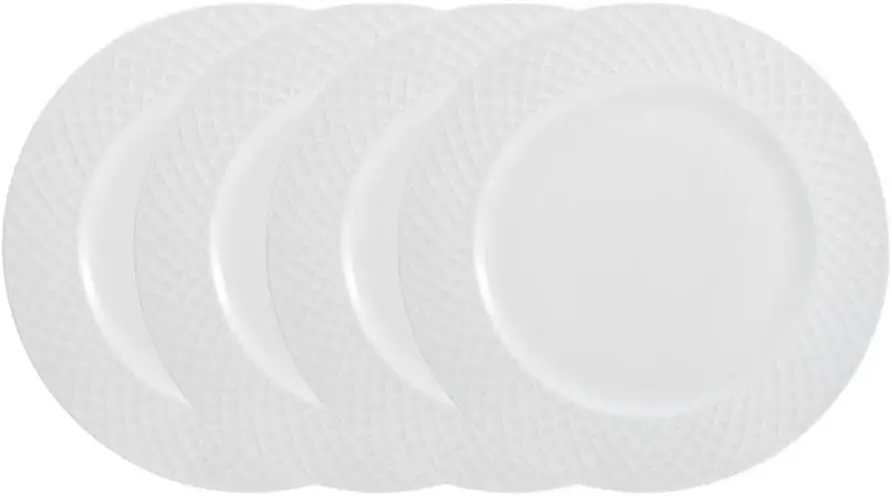 Trellis Bone China 16-Piece Dinnerware Set, Service for 4, White Lightweight Porcelain with Textured Design, Chip-Resistant and