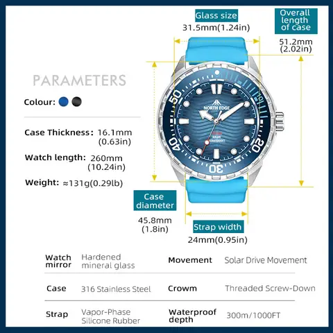 NORTH EDGE 2025 Ny TRITON Soldriven Dykarklocka Herr Lyxig Quartz Klockor För Herrar 316L Rostfritt Stål Boett Vattentät 300M 10 best sales dykarklocka - №2