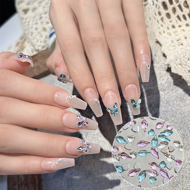 20pcs Mini Colorful Love Nail Charms 3D Glitter Rhinestone Nail Art Decoration Nail Accessories Diy Manicure Design Decoration
