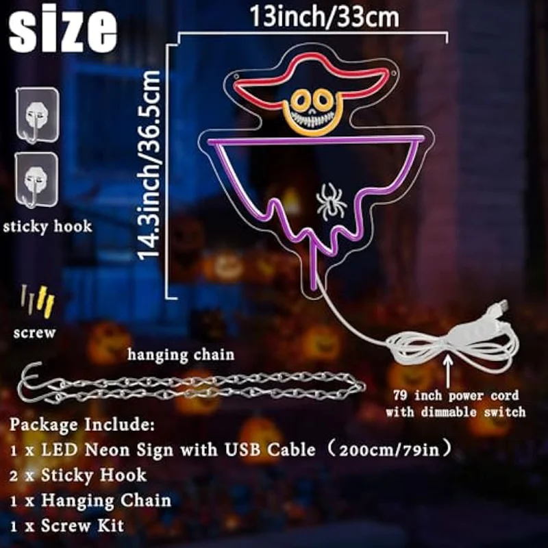 Halloween Ghost Neon Sign LED Dimmable Neon Light Signs Wall Decor For Beer Bar Club Bedroom Man Cave Halloween Party