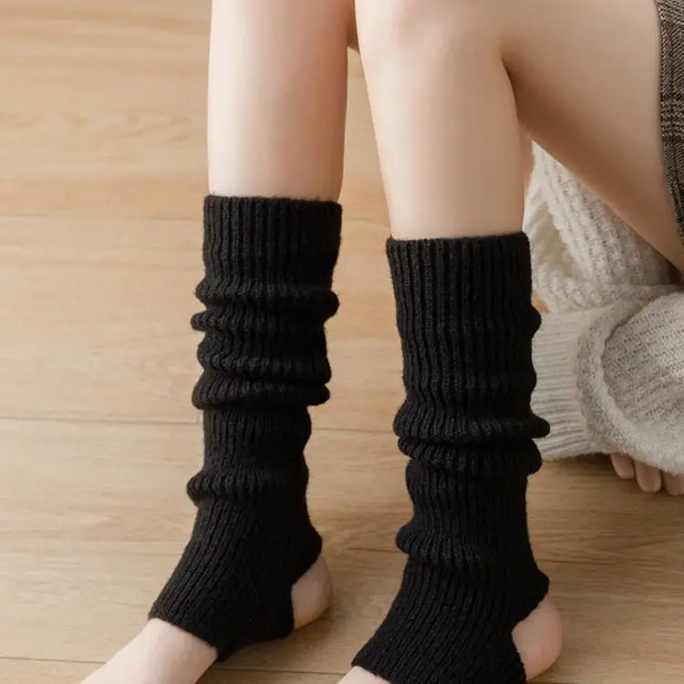 2024 40CM Women Long Socks Lolita JK Boot Thigh Stocking Skinny Cotton Over Knee-High Fluffy Female Long Knee Sock Winter Warm