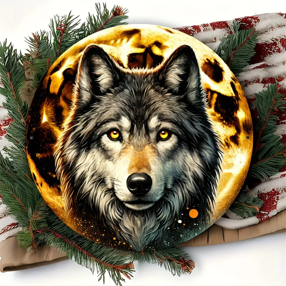 1-teiliges rustikales Wolf-Eisen-Metallschild – 20,3 x 20,3 cm |   Kreatives Wandgemälde im Tierstil |   Geeignet für Zuhause, Café, Bar &